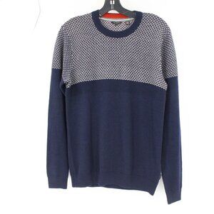 Ted baker sweater men's 2 knit crew neck navy blue white wool blend jumper